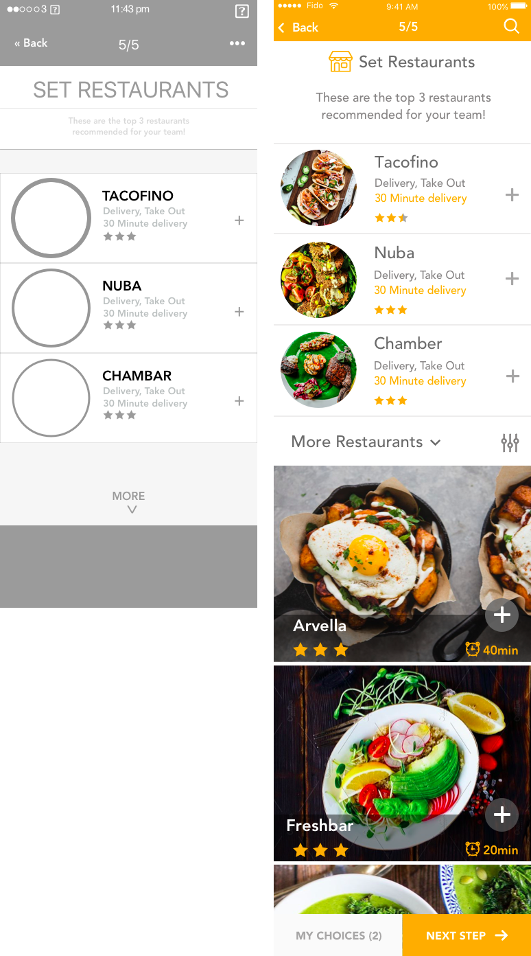 Select restaurant page